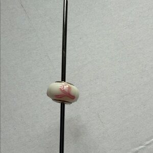 White and Pink Breast Cancer Glass Bead